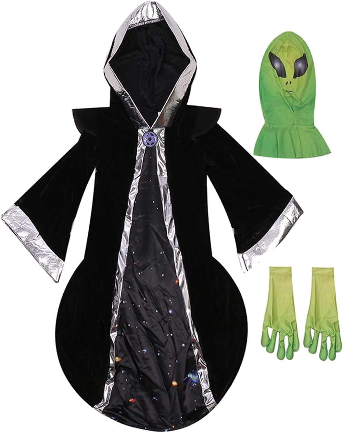 Alien Costume for Kid Halloween Alien Costume Kids Black Alien Hooded Robe Gloves Headgear Outfit Aliens Costume