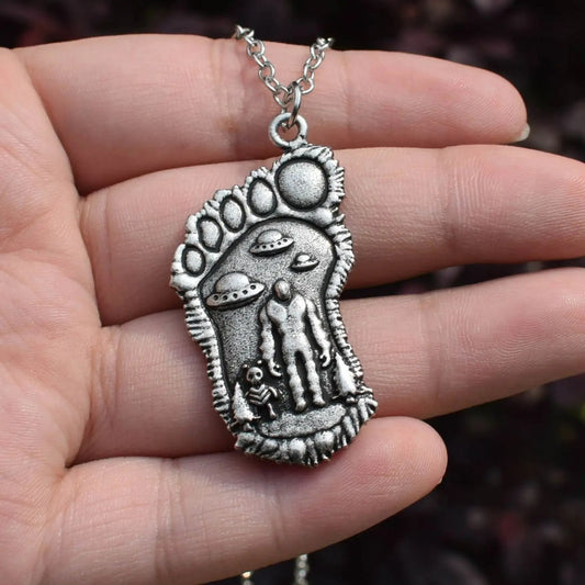 Guardians of the Unknown: Bigfoot & Alien Cosmic Pact Necklace