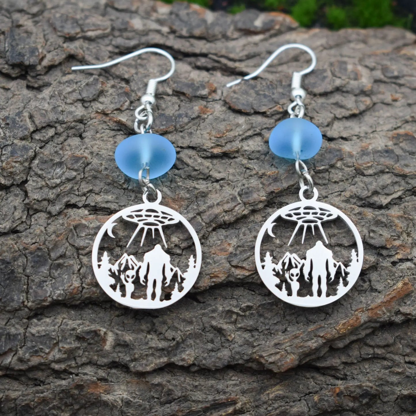 Starry Encounter: Bigfoot & Alien Peace  earrings