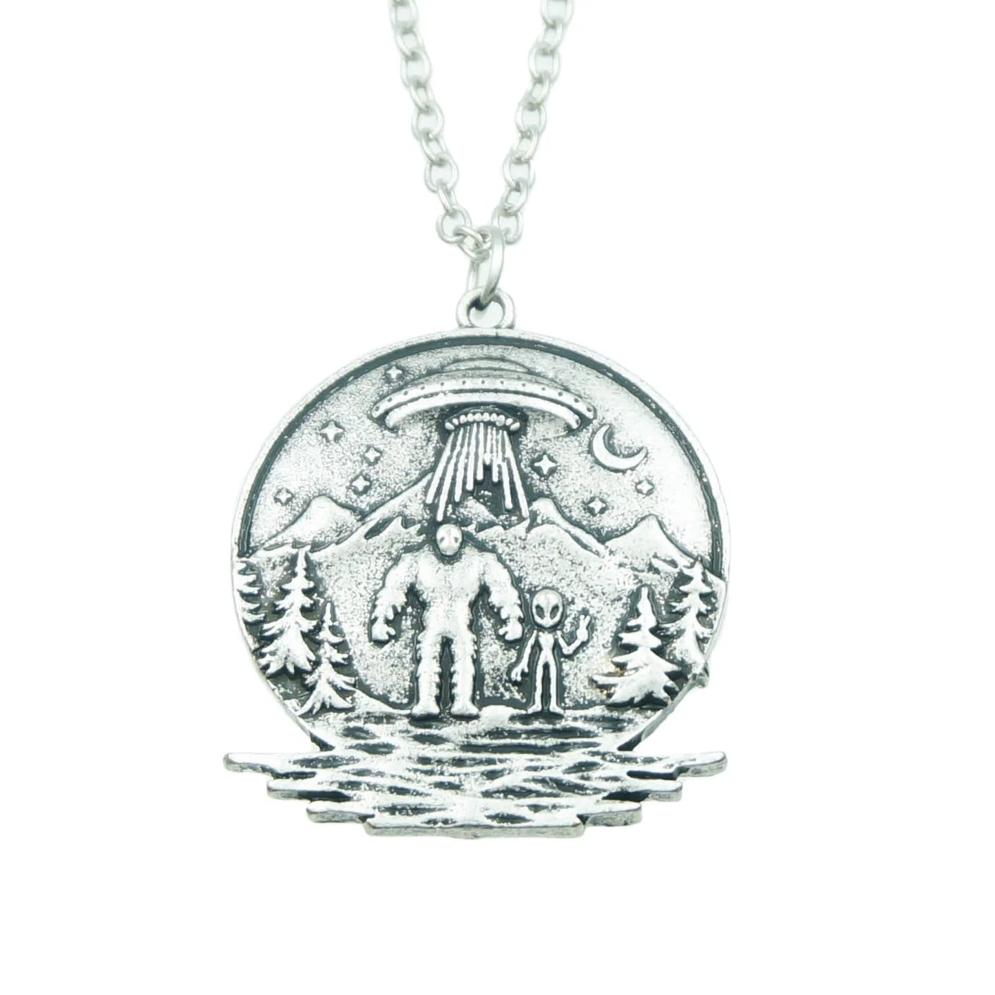 Cosmic Bond: Bigfoot & Alien Necklace