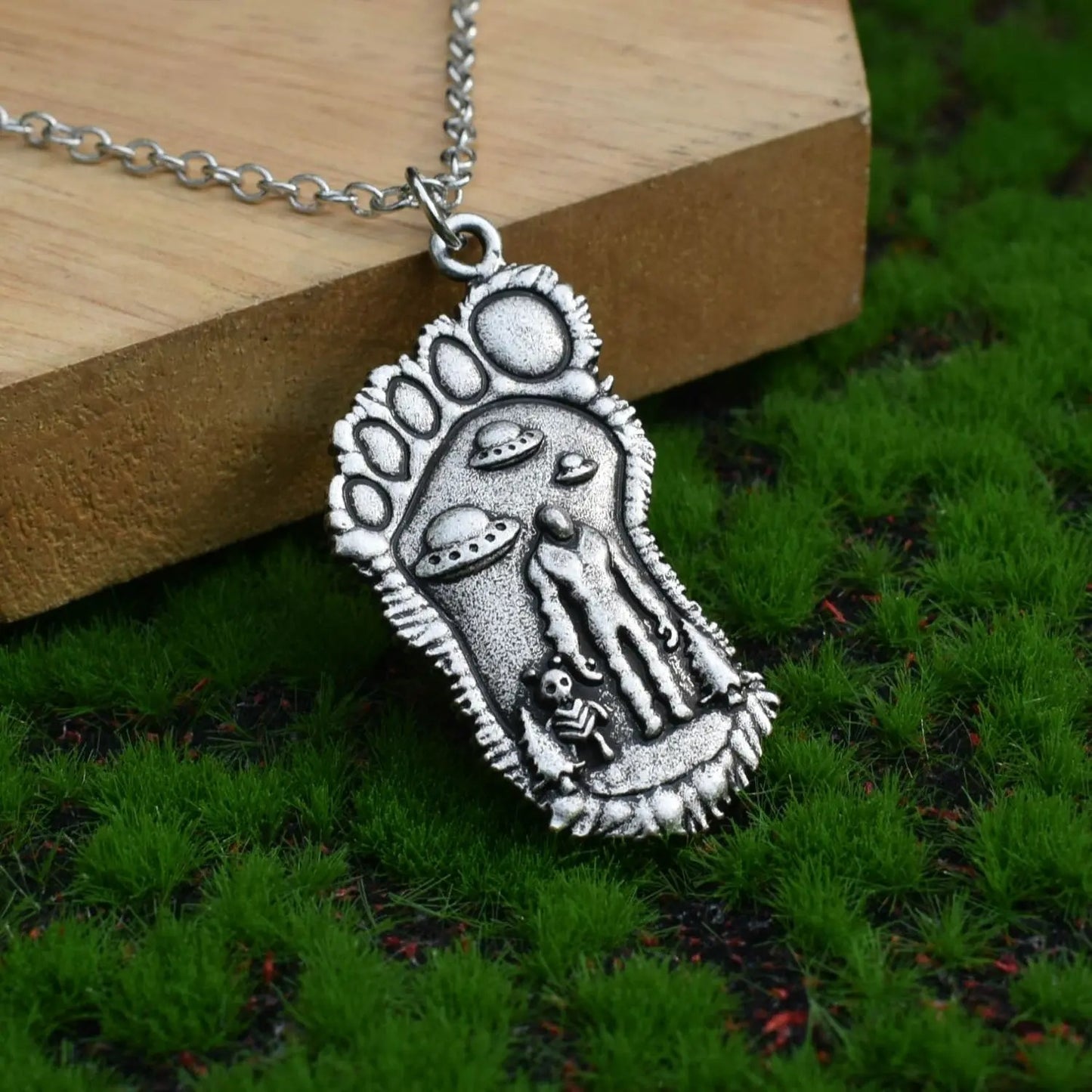 Guardians of the Unknown: Bigfoot & Alien Cosmic Pact Necklace