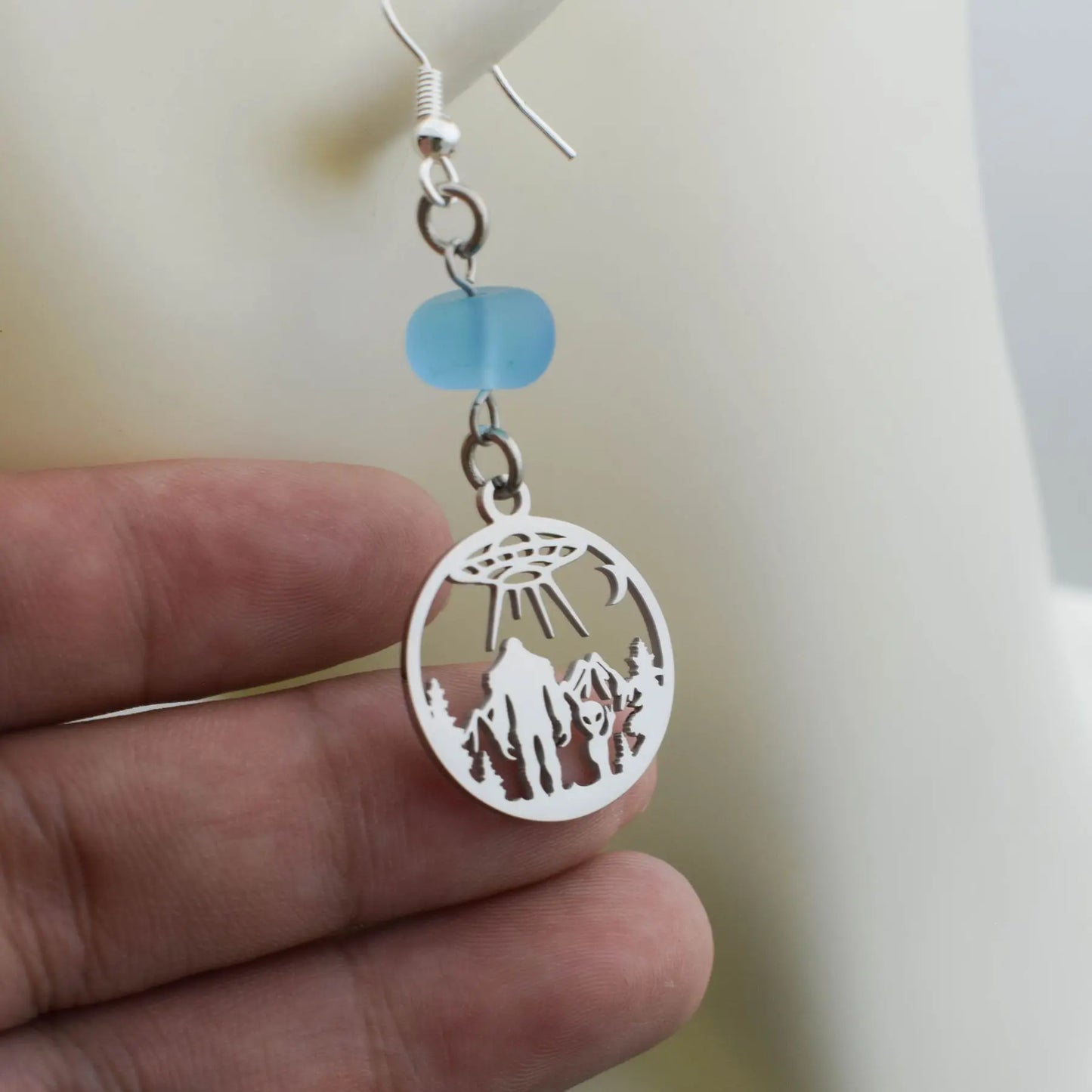 Starry Encounter: Bigfoot & Alien Peace  earrings