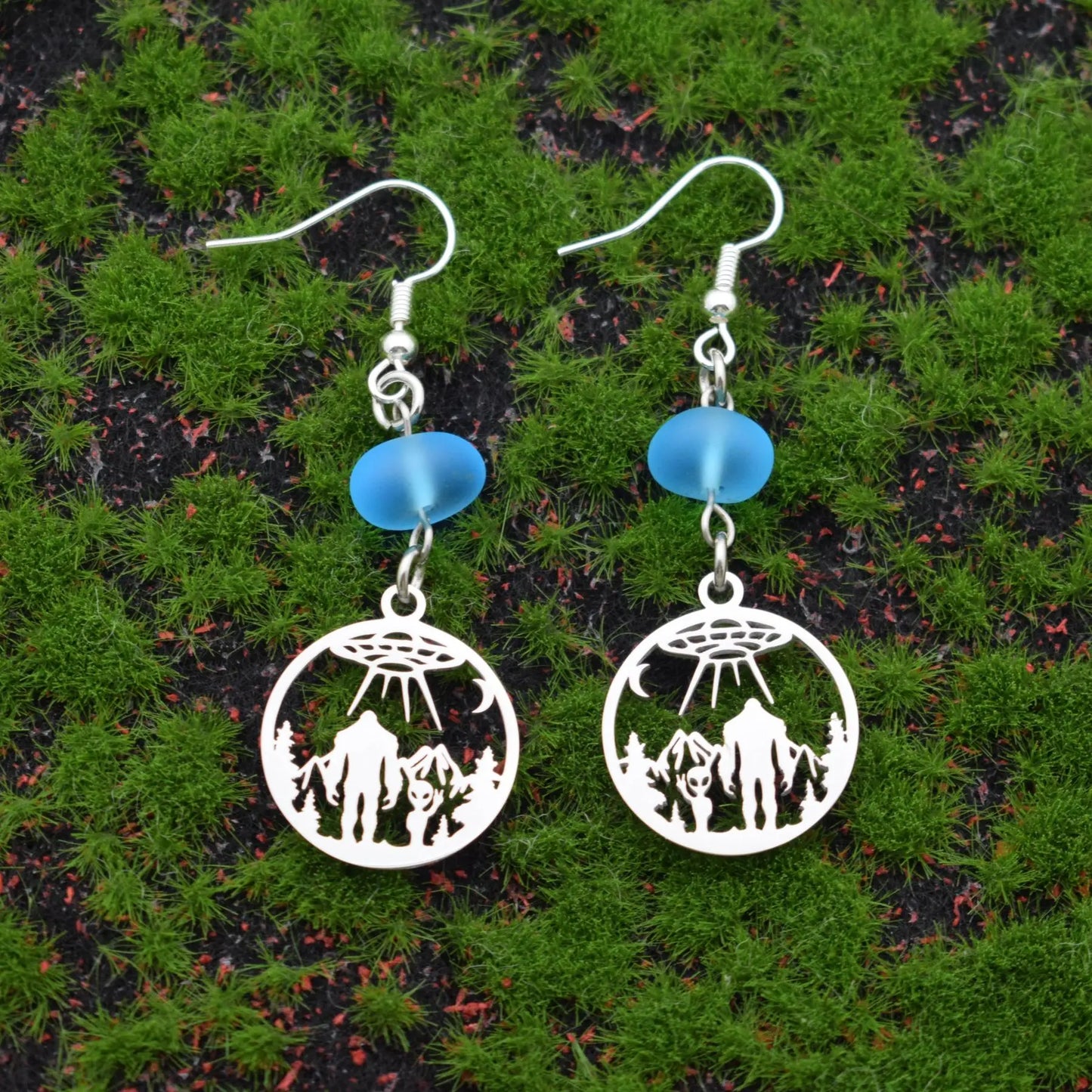 Starry Encounter: Bigfoot & Alien Peace  earrings